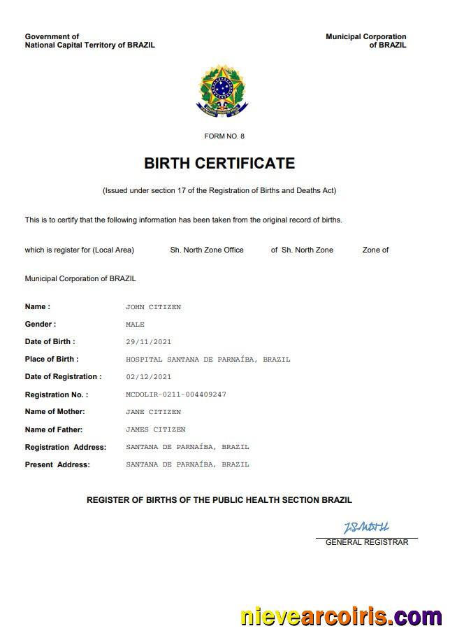 Brazil vital record birth certificate